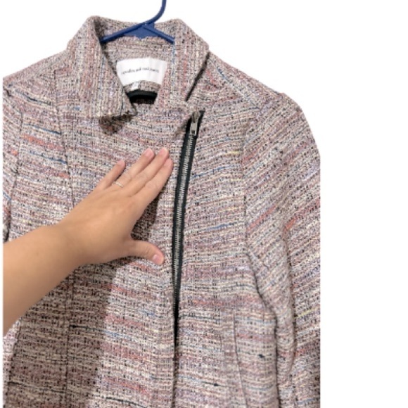 Cupcakes & Cashmere Multicolor Tweed Fringe Hem Moto Jacket Size XS - Picture 4 of 13